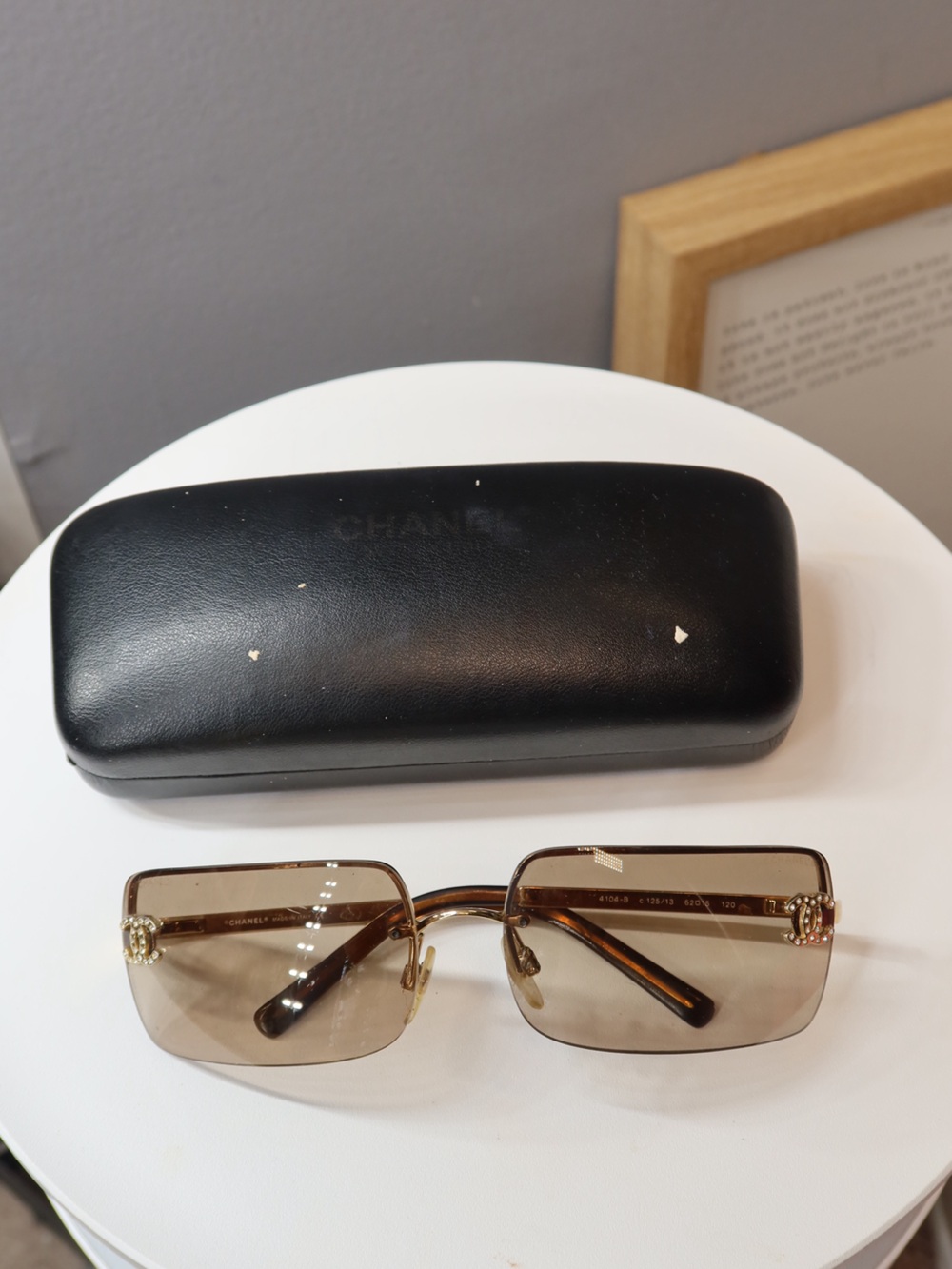 CHANEL Brown Rimless Sunglasses with Gold CC Accents